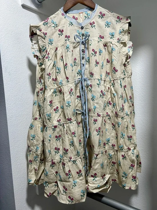 Free people, cream, floral, print, tunic dress small - Picture 4 of 13